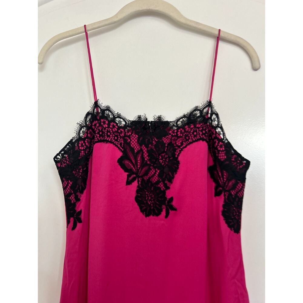 Alice & Olivia Luna Silk Slip Dress Lace Hot Fuchsia Size XS Chic 90s Babydoll - Picture 9 of 16